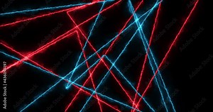Laser beams move and intersect. Animation of motion of red and blue laser beams. Moving neon beams, laser show. Horizontal composition, 4k video quality Stock Video