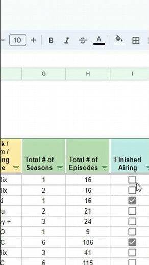 TV Show Tracker Spreadsheet Template for Google Sheets & Excel