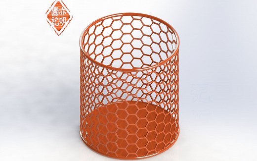 亦明图记：SolidWorks建模，六边形网格笔筒，绘制平面网格进行弯曲来完成
