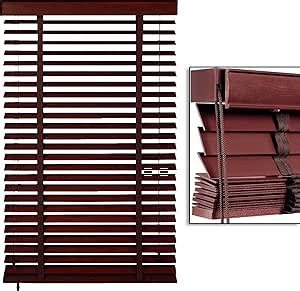 2" Slats Cordless Faux Wood Window Blinds for Indoor Windows, Natural Solid Window Blinds, Custom Size 15-75 Inch Width(Wine Red)