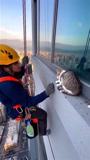 Window Cleaner’s Daring High-Rise Kitten Rescue 🐱🏙️ | Cinematic 4K” #KittenRescue #HighRiseDrama