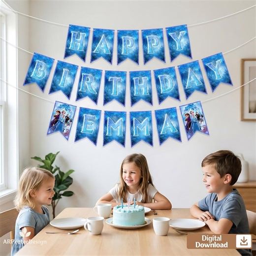 Personalized Frozen Birthday Banner, Elsa Anna Name Party Decor Printable - Etsy