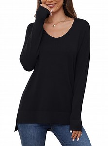 Uvplove V Neck Sweaters for Women Lightweight Knit Pullover Sweater,US Size S-2XL In Black