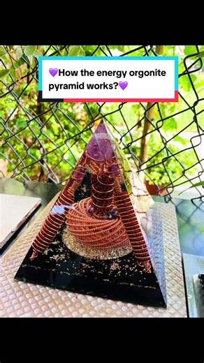 💜How the energy orgonite pyramid works?💜 \t•\tResin absorbs negative energy \t•\tCopper pushes out negative energy \t•\tThe strong push-pull creates chaotic energy \t•\tQuartz crystal wrapped in copper wire transforms this chaos into smooth, balanced energy ✅ The pyramid acts as a massive energy transmitter ✅ Quartz collects, transforms, and emits energy ✅ Special copper coil transforms negative into positive energy, essential for life Besides blocking EMF radiation, the orgonite pyramid helps