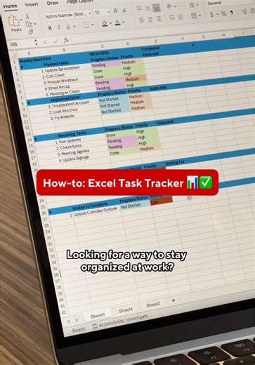 Need a better way to stay organized at work? 💻✨ Here’s your step-by-step guide to creating the ultimate @Microsoft Excel task tracker. ✅Track planned, unplanned, and recurring tasks ✅Set priorities (High, Medium, Low) ✅Stay on top of progress with status dropdowns From planning to prioritizing, we’ve got you covered! What’s your top tip for staying organized at work? Drop it in the comments! . . . #StaplesCanada #WorkLearnGrow #MicrosoftExcel #ExcelHacks #ExcelTips #ExcelTipsandTricks #TaskTrac