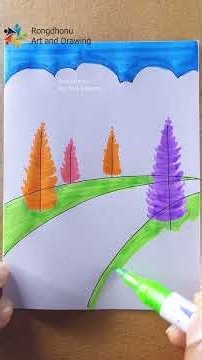 Easy Landscape Drawing with Trees and Road | Pencil Color Scenery Drawing