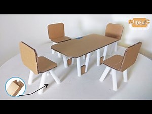 How to make Mini Dining table and chairs with cardboard/handicraft