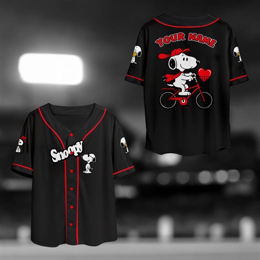 Snoopy Baseball Jersey, Custom Name, Valentine Heart Graphic Top - Etsy