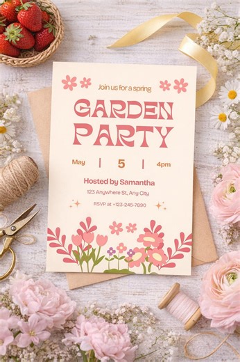 Spring Garden Party Invite Template | Editable Canva | Floral Outdoor Picnic | Instant Download 5 x7