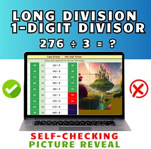 Long Division One Digit Divisor Digital Self-Checking Mystery Pixel art Reveal