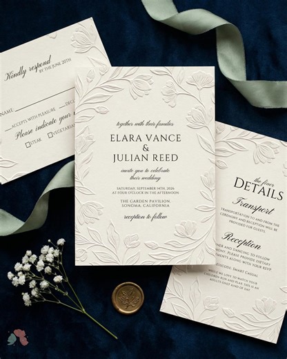 Embossed Floral Wedding Invitation Template, Minimalist Cream RSVP & Details Card Set, Editable DIY Elegant, Pinterest Style Modern Design - Etsy