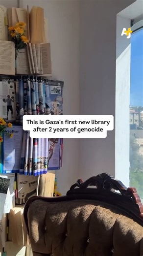“It’s the only place where displaced people here in the tents can go to sit and read.”This Palestinian pharmacist and his friend rescued thousands of books to create the first new library in Gaza since Israel’s genocide: the Phoenix Library.