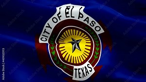 El Paso Texas US city flag waving in wind video footage Full HD. Realistic city Flag background. El Paso Flag Looping closeup 1080p Full HD 1920X1080 footage. El Paso USA States country flags Full HD