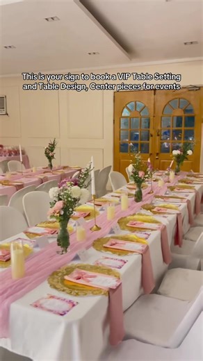 VIP Table Setting and Table Design, Center pieces for events ELEGANT TABLESCAPES FOR EVENTS 🍽️ Thoughtfully styled • Cohesive table setting Includes styling for: 🤍 Table linens & runners ✨ Charger plates, centerpieces & accents 🍷 Complete table setting look Perfect for weddings, birthdays & intimate events 📩 Message us now! For faster quotation, please send: • Event date • Location • Type of event • Number of pax #tablesetting #viptable #fy #fyp #fypage