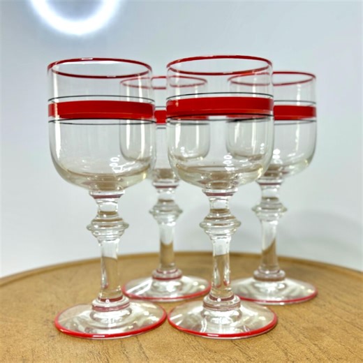 Vintage Mid-century Cordial Glasses - Red Stripe MCM Barware, Set of 4 - Etsy
