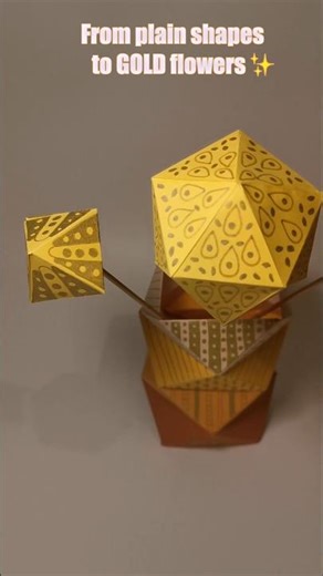 3D Geometric Shapes Turned Into Stunning Gold-Pattern Paper Flowers 💛 Easy yet stunning ✨