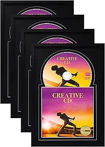Creative Picture Frames 8" x 12" CD Jukebox Music Frame Double Black-Black Matting Displays Cover Art and 4 7/8-inch Dia. Disc Self Standing with Wall Hanger (Pack of 4)