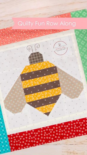 12K views · 185 reactions |  I just finished my Bumble Bee Block for the Quilty Fun Row Along!  I'm going to put this block right in the center of my backing. All I need to do is add the little antennas on the bee then it will be complete!☺️ https://www.fatquartershop.com/sew-alongs/quilty-fun-row-along | Fat Quarter Shop | Facebook