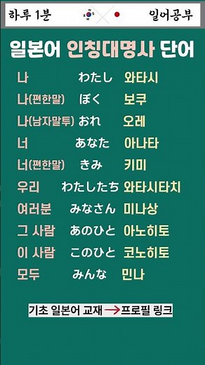 일본어 왕초보 필수 단어 [177편]ㅣ일본어 필수 명사 단어 ㅣ인칭대명사ㅣ하루 1분ㅣ반복연습ㅣ일어 기초 단어 공부