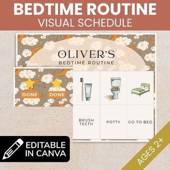 Editable Bedtime Routine Visual Schedule Autism Checklist Chart Preschool ABA