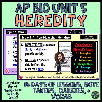 AP Bio Unit 5 Heredity Videos Note Takers and Quizzes Bundle