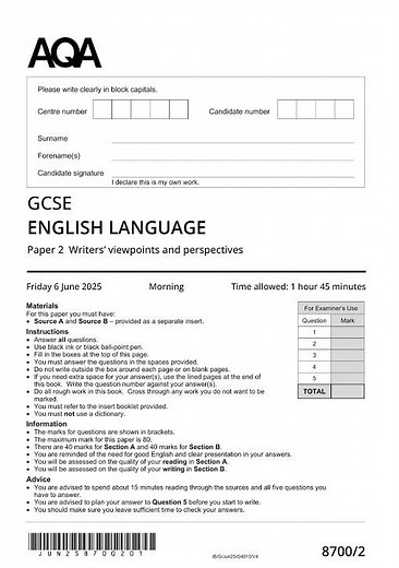 AQA GCSE English Language Paper 2 2025
