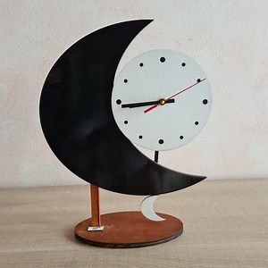 Modern Table Clock With Pendulum | Moon and Circle Design | Made of Laser Cut Wood - Etsy UK