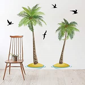Runtoo Palm Tree Wall Decals Tropical Wall Art Stickers for Bedroom Living Room Home Décor