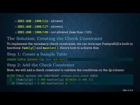 How to Create an Effective Check Constraint for IP Address Netmasks in Postgres