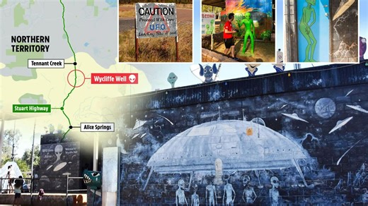 Inside abandoned 'UFO capital of Australia' with decapitated alien statues