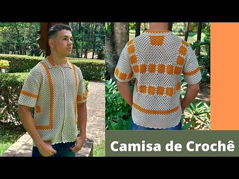 CAMISA DE CROCHE MASCULINA Parte 1 BODE Camisa masculina TUTORIAL por ‪@CrisTelesCroche‬