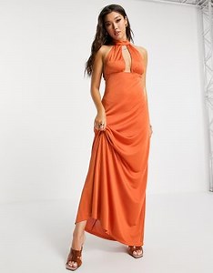 ASOS DESIGN satin 70s halter maxi dress in rust | ASOS