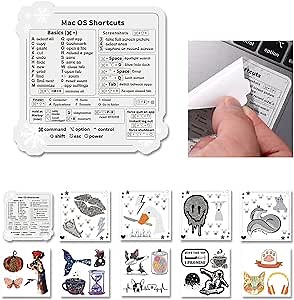 10Pcs Laptop Keyboard Shortcuts Stickers Mac OS (Monterey/Big Sur/Catalina/Mojave) M1+Intel,DIY Vinyl Cute Shortcuts Decal,Compatible with 12-17-inch MacBook Air/Pro
