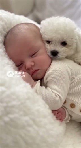 Baby’s First Cuddles With Bichon Frisé Puppy 🤍🐶 #baby #puppy #cute