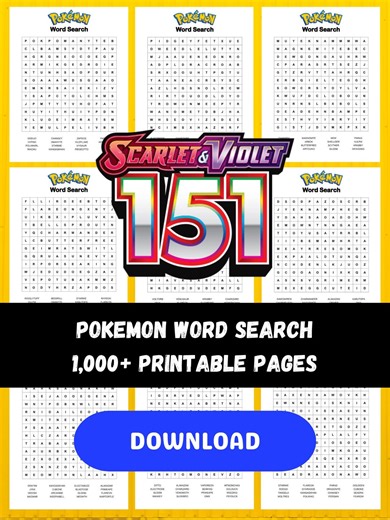 Pokemon Word Search, Kanto Gen 1, Printable Game (Digital Download)