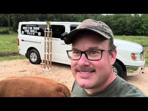 Muffin Man The Bull went to a car show and won a Rufus size trophy