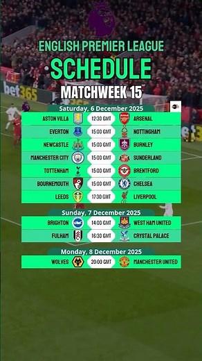 Premier League Matchweek 15 Fixtures! 🔥 EPL Schedule #epl #englishpremierleague #premierleague