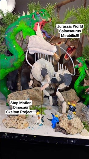Jurassic World Stop Motion - Clay Spinosaurus Mirabilis Dinosaur Skelton Unicorn Horn #shorts