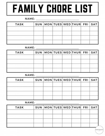 The Family Chore List - Kinda Organized Printable Lists - Etsy