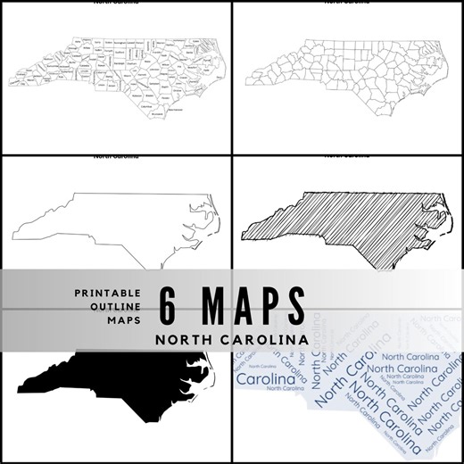 Printable North Carolina Maps / State Outline and Labeled Geography Sheets / Letter‑size Educational Printables for Teachers and Students - Etsy UK