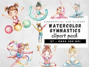 Watercolor Pastel Gymnastics Clipart Bundle, Kids Sports Clipart, Gymnast Girl Clipart, Jump off the Beam, Rhythmic Gymnastics, Fitness PNG - Etsy Australia