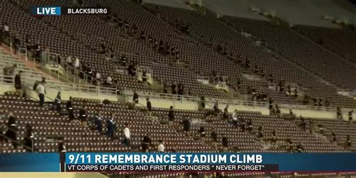 VT Corps Of Cadets And First Responders Climb Lane Stadium In 9/11 Remembrance