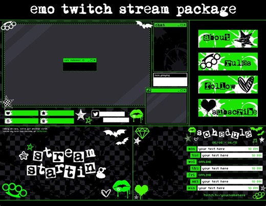 Emo Animated Stream Package GREEN | Twitch Overlay | Black Custom Vtuber Setup Goth Pop Punk Scenecore Aesthetic Y2k Retro Old Web Lime Neon - Etsy