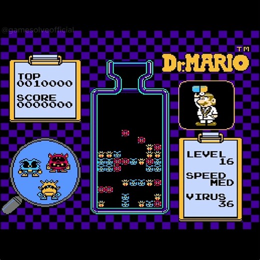 Game Solve | Dr. Mario (NES) – Level 16 Simple rules, brutal difficulty. One wrong move and the virus wins. Pure focus required 💊🎮 #DrMario #NES... | Instagram