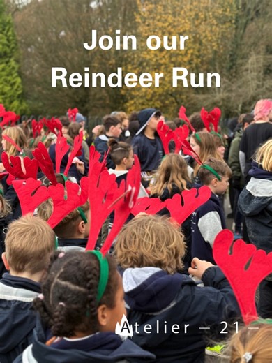 Atelier 21 School on Instagram: "Reindeer Run at Atelier 21! ✨🦌 A whole-school celebration of kindness, community and muddy-cheeked joy! Today our entire school, from Reception all the way to Year 11, plus a very spirited staff team, set off from Atelier 21 to the beautiful Tillgate Park for our festive Reindeer Run in support of Chestnut Tree House. Learners chose to run or walk the mile-long loop around the lake… some were so energised they went round twice! The rain joined us for the journey