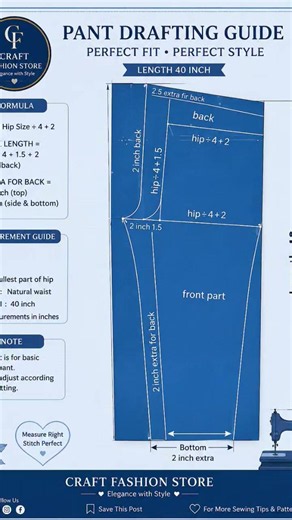 Pant Drafting Pattern | Back Part Cutting Formula | Perfect Pant Pattern | Craft Fashion Store