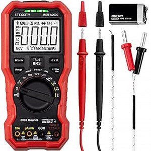 Etekcity Digital Multimeter, AC DC Voltmeter Amp Volt Ohm Current Meter, Electrical Voltage Outlet Circuit Tester With Continuity Resistance Diode Test ,Two Build-In Ceramic Fuses, Red, MSR-R500