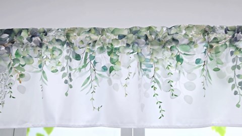 Curtain Valance for Windows Gray Eucalyptus Rod Pocket Valance Window Treatments 1 Panel Watercolor Leaves Short Curtains for Kitchen Windows Bathroom Bedroom 42x18in