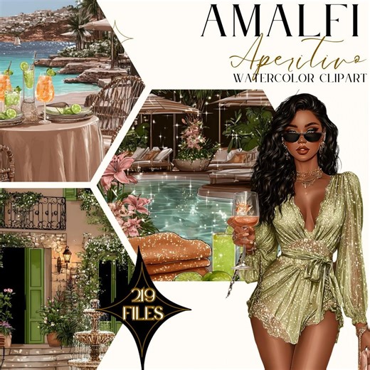 Amalfi Aperitivo Clipart | Lime Green & Orange Watercolor Set | Italian Summer Resort Aesthetic - Etsy
