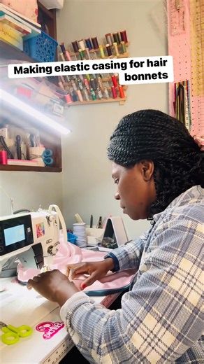Making elastic casing for hair bonnets | Christiana Koroma